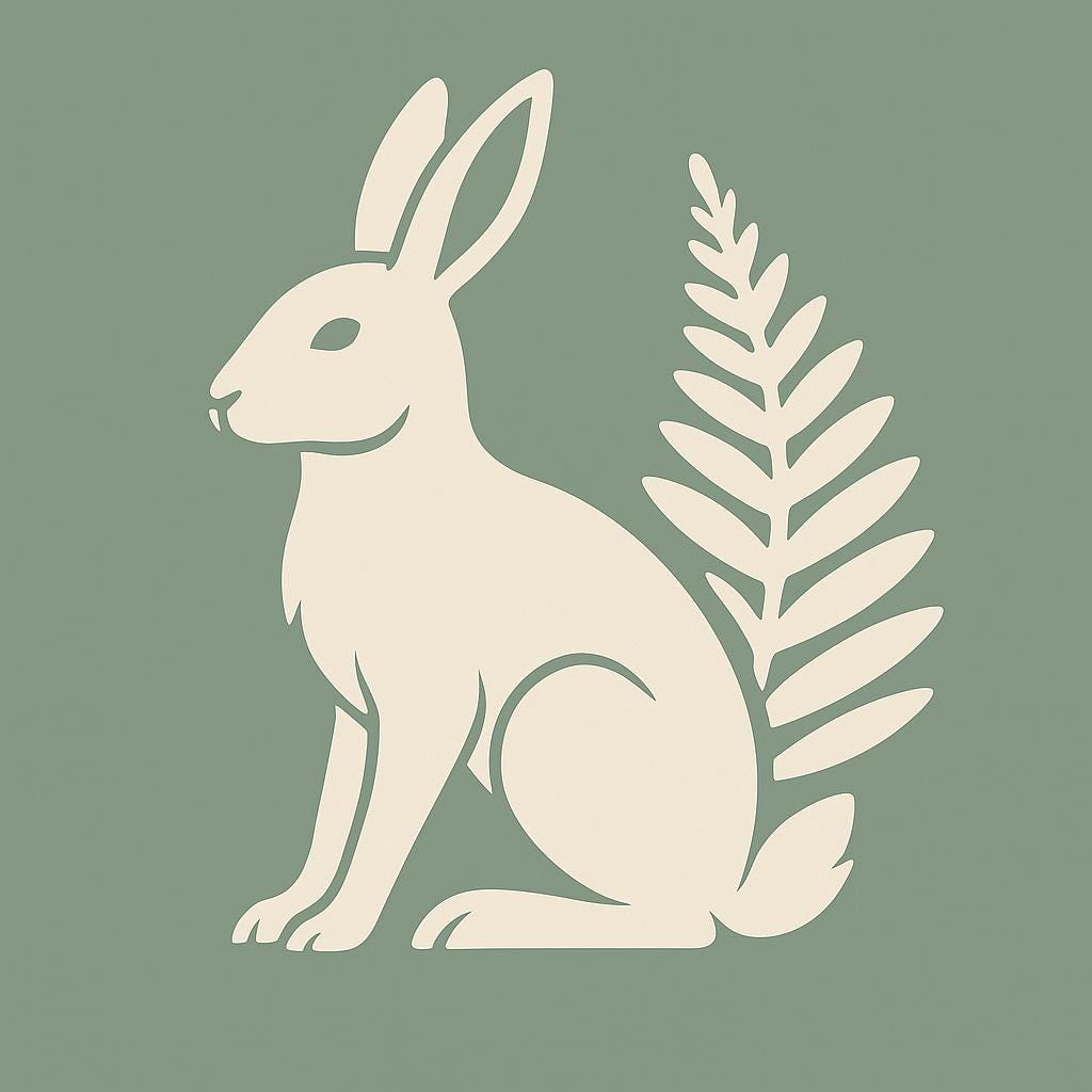 Nordic Hare and Forest Flower Print – Minimalistic Beige Tote Bag Design by Varg & Vitsippa