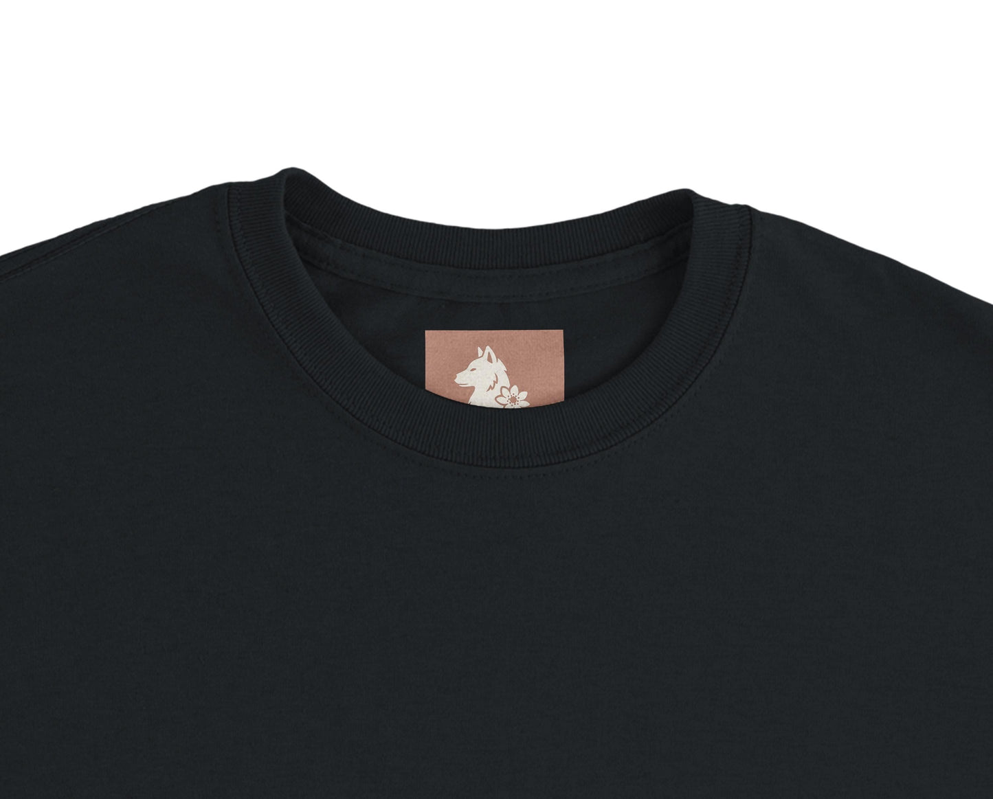 Cat and Flower white front print – Minimalist Black heavyweight T-Shirt by Varg & Vitsippa