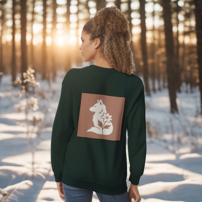 Nordic Wolf and Flower Sweatshirt beige on brown print – Minimalist Forest Green Crewneck by Varg & Vitsippa