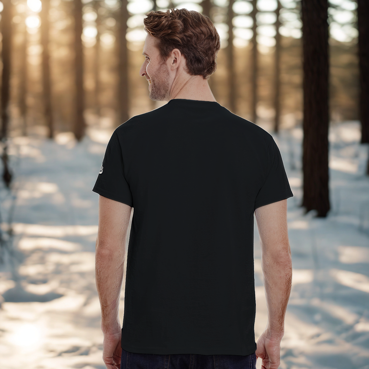 Nordic Wolf and Flower white front print – Minimalist black heavyweight T-Shirt by Varg & Vitsippa