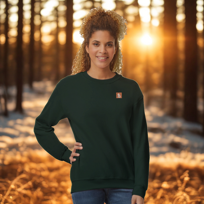 Nordic Wolf and Flower Sweatshirt beige on brown print – Minimalist Forest Green Crewneck by Varg & Vitsippa
