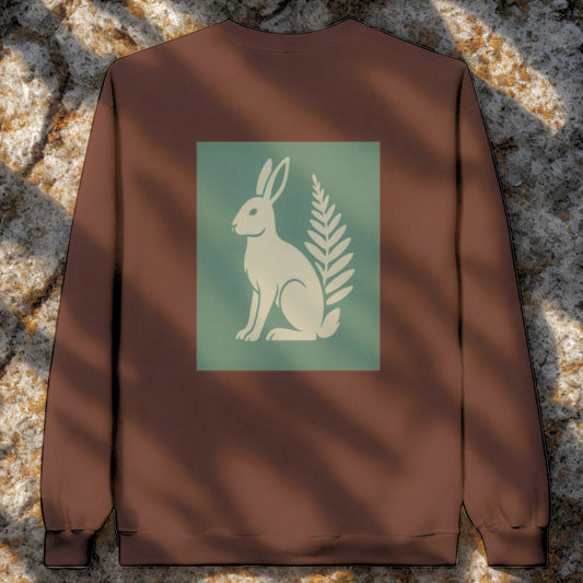 Nordic Hare and Flower Sweatshirt beige on green print – Minimalist Brown Crewneck by Varg & Vitsippa