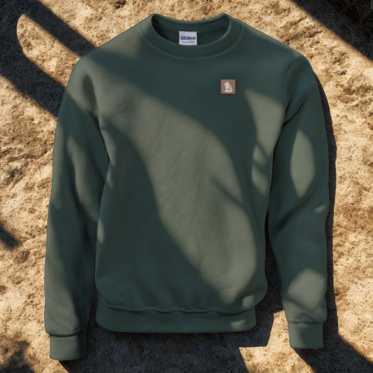Nordic Wolf and Flower Sweatshirt beige on brown print – Minimalist Forest Green Crewneck by Varg & Vitsippa