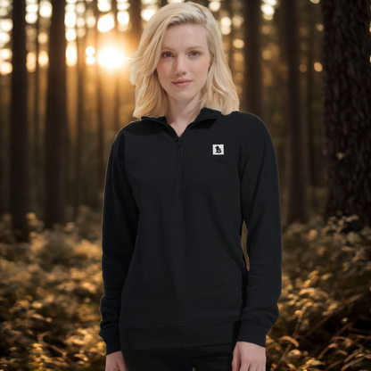 Nordic Wolf and Flower Minimalistic Black on White print – Unisex Black Quarter-Zip Sweatshirt