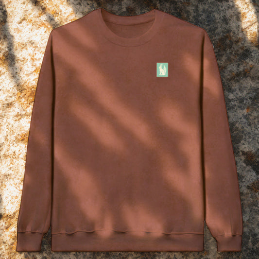 Nordic Hare and Flower Sweatshirt beige on green print – Minimalist Brown Crewneck by Varg & Vitsippa