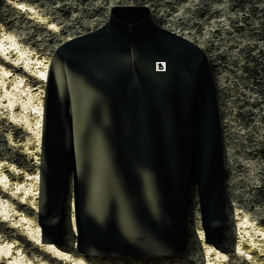 Nordic Wolf and Flower Minimalistic Black on White print – Unisex Black Quarter-Zip Sweatshirt