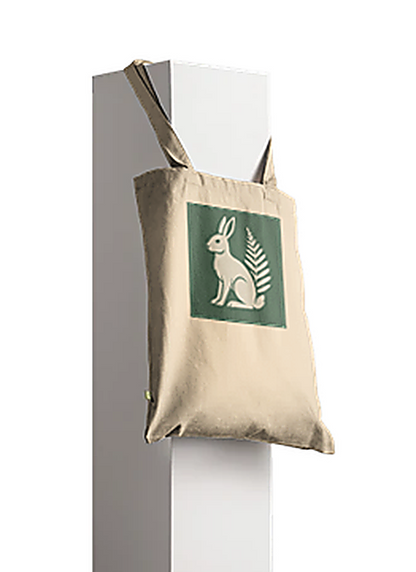Nordic Hare and Forest Flower Print – Minimalistic Beige Tote Bag Design by Varg & Vitsippa