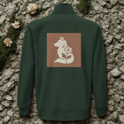 Nordic Wolf and Flower Sweatshirt beige on brown print – Minimalist Forest Green Quarter-Zip Sweatshirt by Varg & Vitsippa