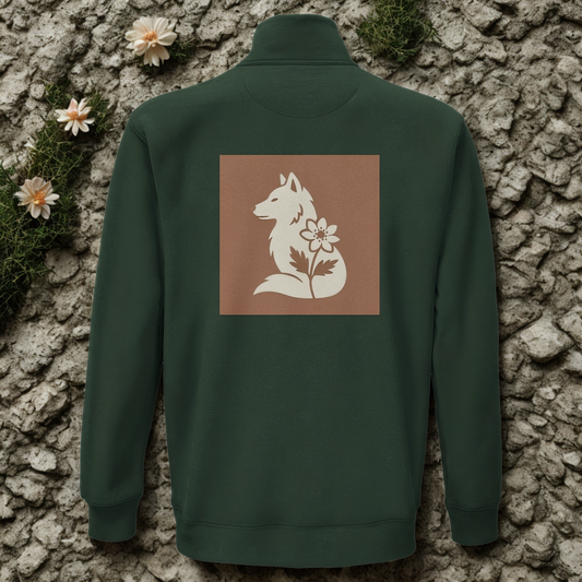 Nordic Wolf and Flower Sweatshirt beige on brown print – Minimalist Forest Green Quarter-Zip Sweatshirt by Varg & Vitsippa
