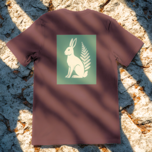 Nordic Hare and Flower beige on green print – Minimalist Lightweight Marron T-Shirt by Varg & Vitsippa