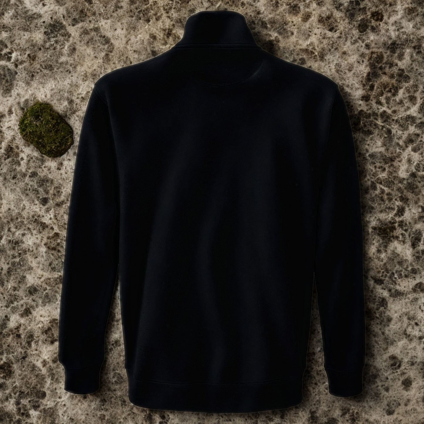 Nordic Wolf and Flower Minimalistic White print – Unisex Black Quarter-Zip Sweatshirt