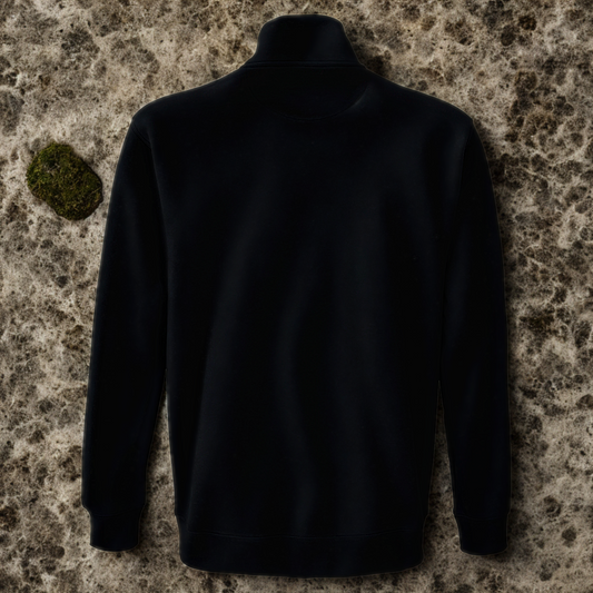 Nordic Wolf and Flower Minimalistic White print – Unisex Black Quarter-Zip Sweatshirt