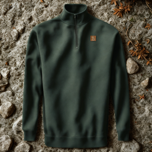 Nordic Wolf and Flower Sweatshirt beige on brown print – Minimalist Forest Green Quarter-Zip Sweatshirt by Varg & Vitsippa