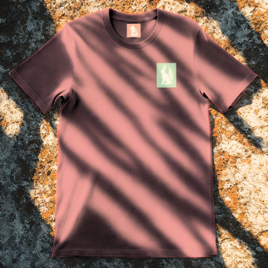 Nordic Hare and Flower beige on green print – Minimalist Lightweight Marron T-Shirt by Varg & Vitsippa