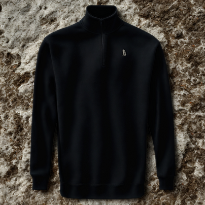 Nordic Wolf and Flower Minimalistic White print – Unisex Black Quarter-Zip Sweatshirt