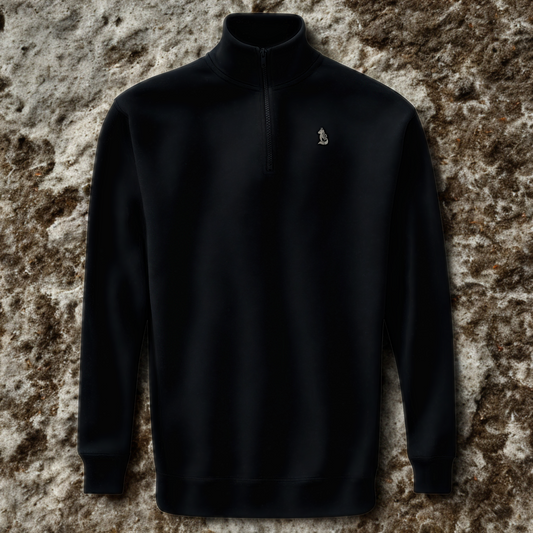 Nordic Wolf and Flower Minimalistic White print – Unisex Black Quarter-Zip Sweatshirt
