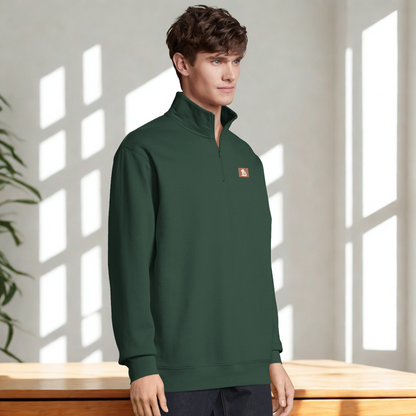 Nordic Wolf and Flower Sweatshirt beige on brown print – Minimalist Forest Green Quarter-Zip Sweatshirt by Varg & Vitsippa