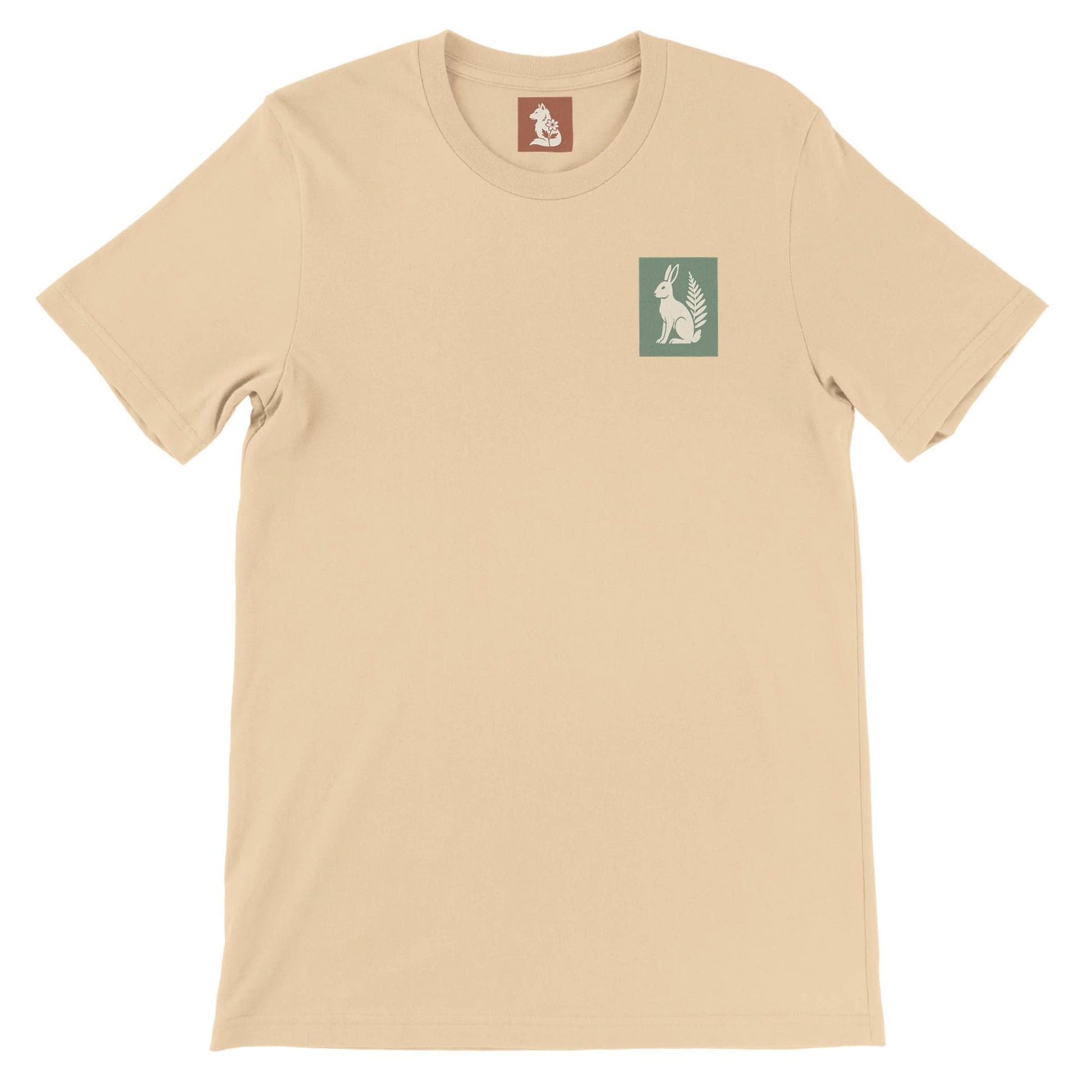 Hare and Flower beige on green print – Minimalist Lightweight Beige T-Shirt by Varg & Vitsippa
