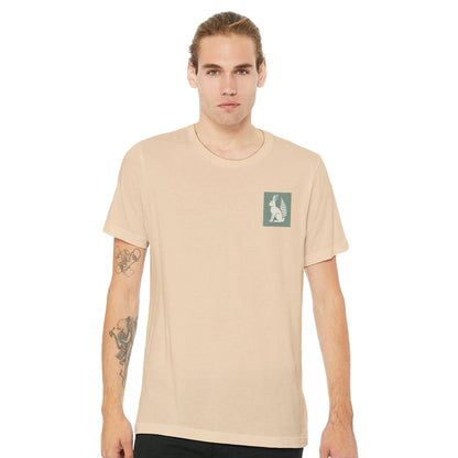 Hare and Flower beige on green print – Minimalist Lightweight Beige T-Shirt by Varg & Vitsippa