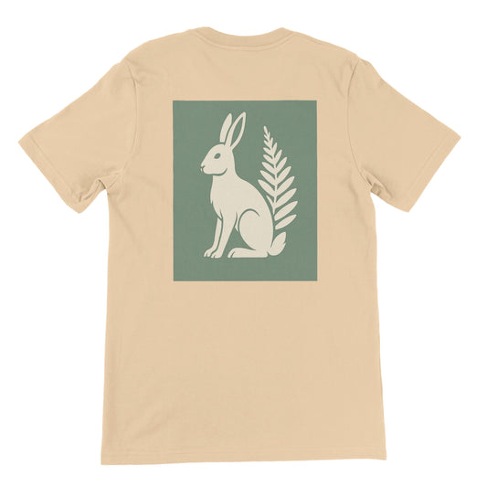 Hare and Flower beige on green print – Minimalist Lightweight Beige T-Shirt by Varg & Vitsippa