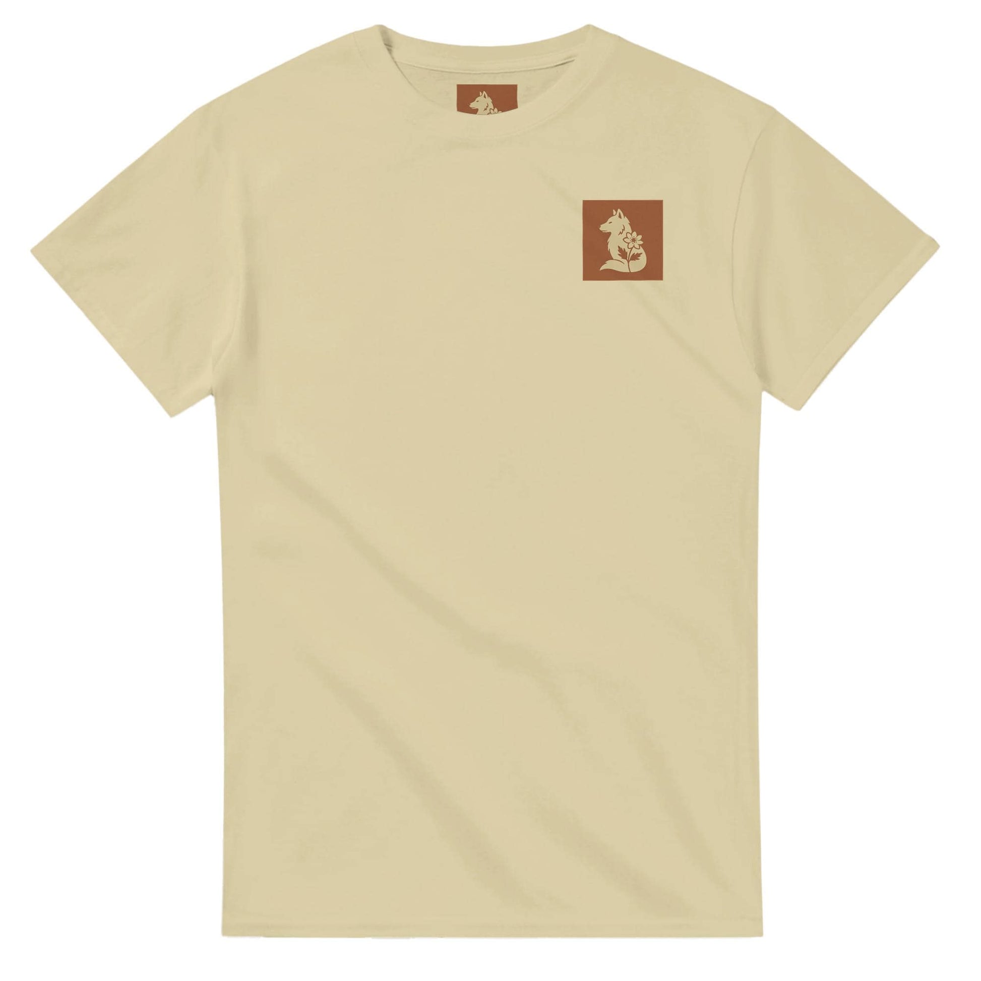 Nordic Wolf and Forest Flower – Minimalist Heavyweight Begie T-Shirt by Varg & Vitsippa