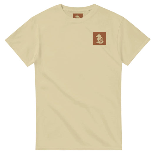 Nordic Wolf and Forest Flower – Minimalist Heavyweight Begie T-Shirt by Varg & Vitsippa