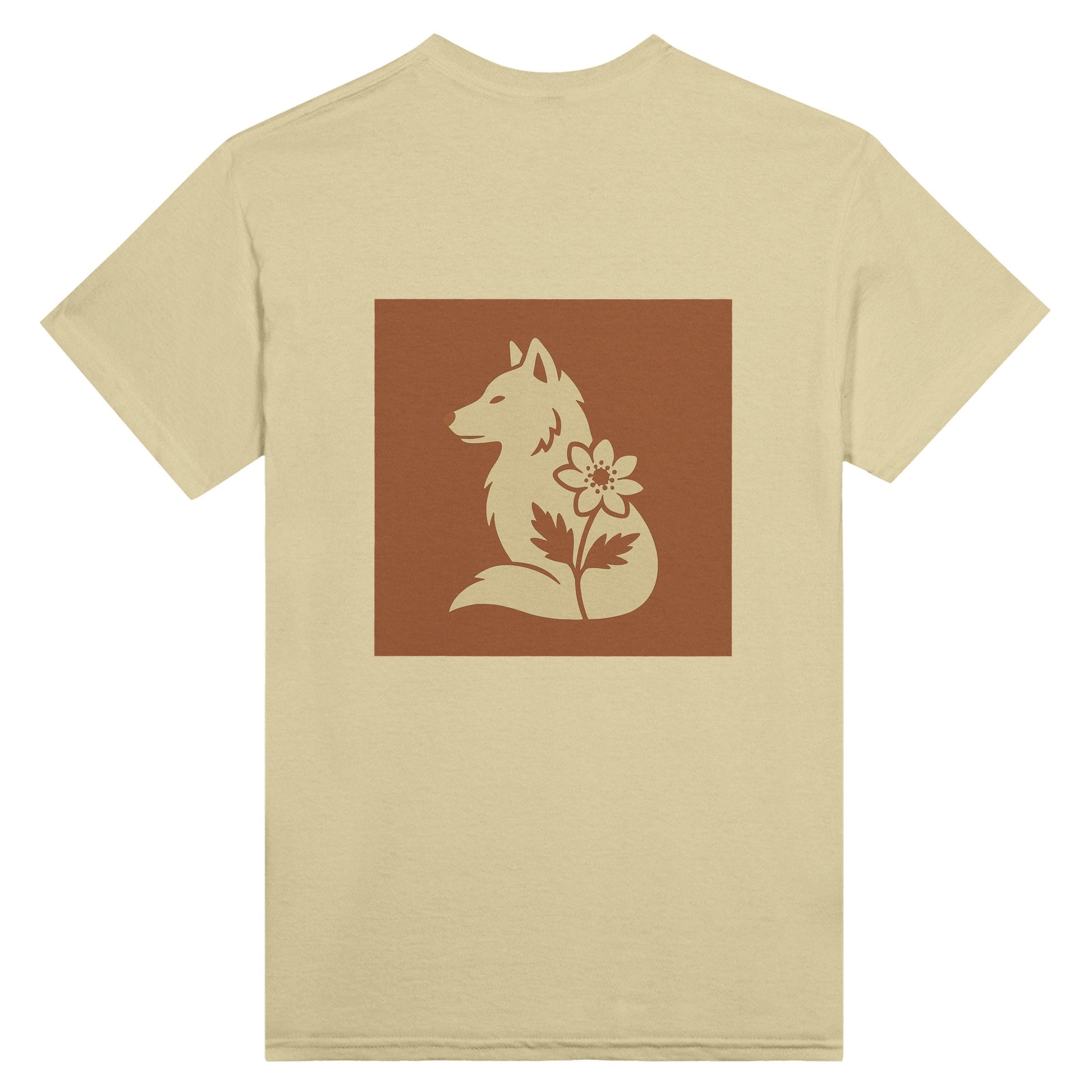 Nordic Wolf and Forest Flower – Minimalist Heavyweight Begie T-Shirt by Varg & Vitsippa