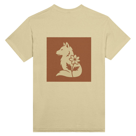 Nordic Wolf and Forest Flower – Minimalist Heavyweight Begie T-Shirt by Varg & Vitsippa