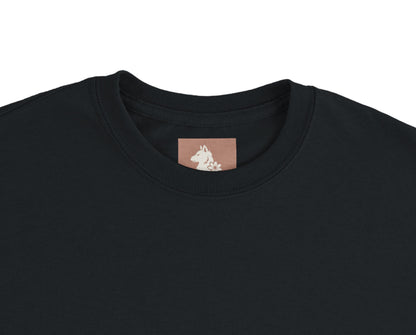 Cat and Flower white front print – Minimalist Black heavyweight T-Shirt by Varg & Vitsippa