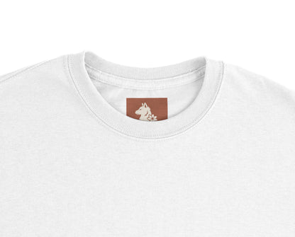 Cat and Flower Black front print – Minimalist White heavyweight T-Shirt by Varg & Vitsippa