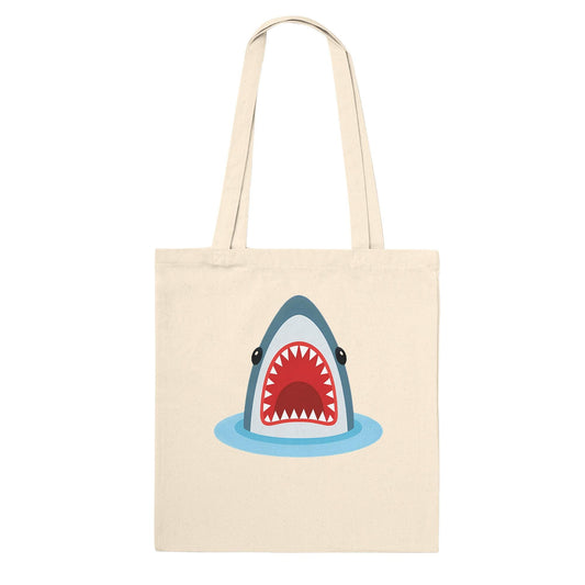 Cartoon Shark Attack – Graphic Tote Bag with Open-Mouth Shark