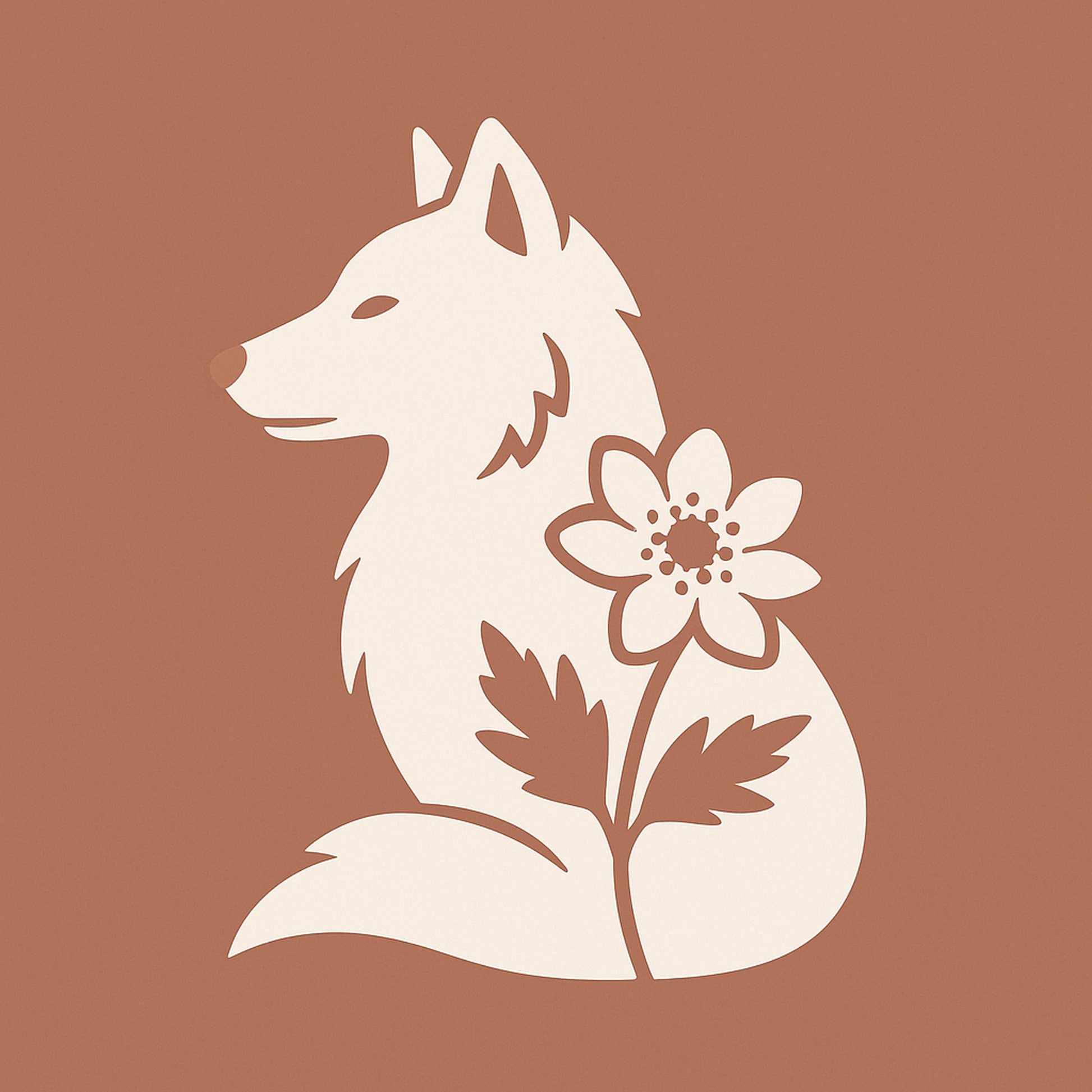Nordic Wolf and Forest Flower – Minimalist Heavyweight Begie T-Shirt by Varg & Vitsippa
