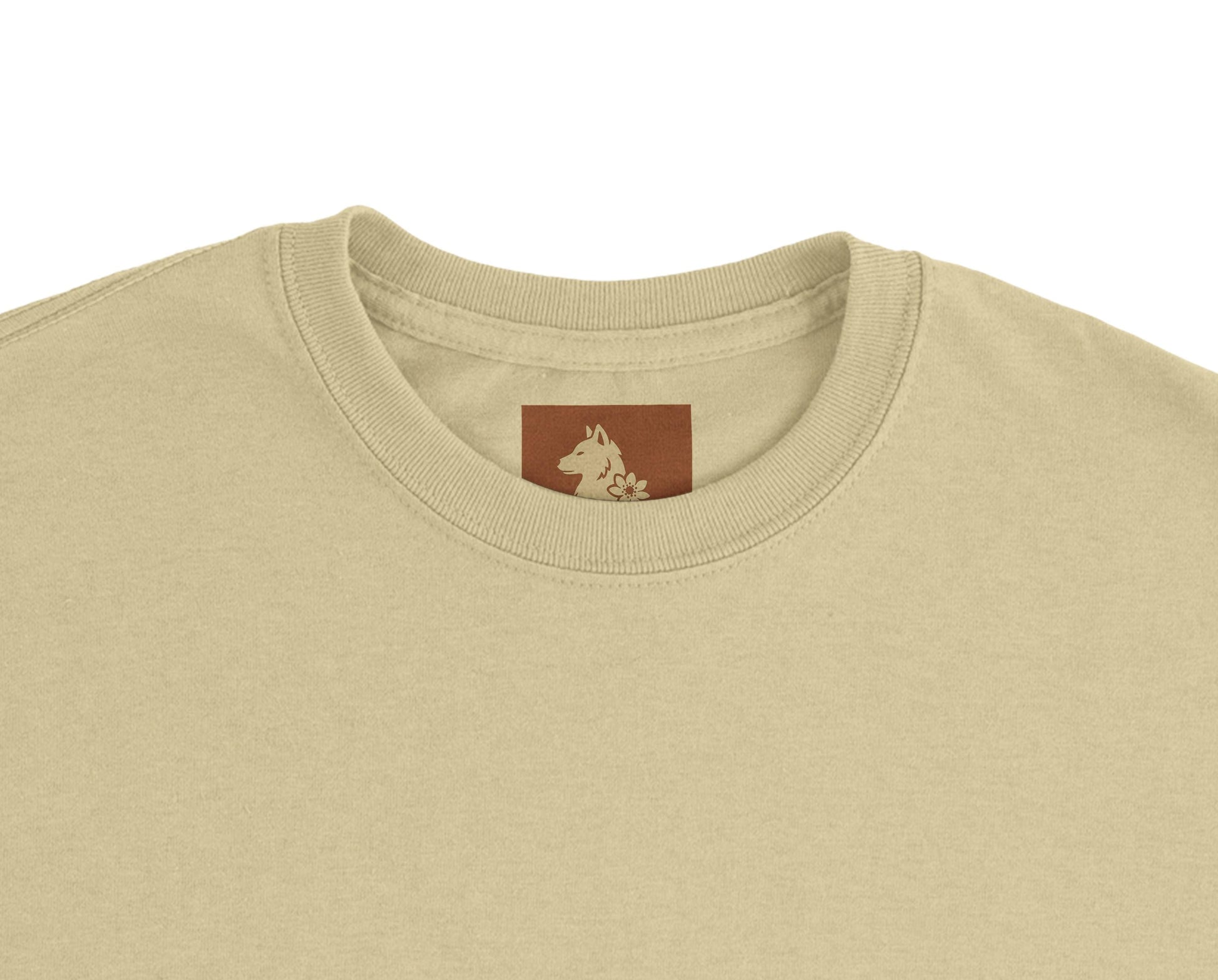 Nordic Wolf and Forest Flower – Minimalist Heavyweight Begie T-Shirt by Varg & Vitsippa