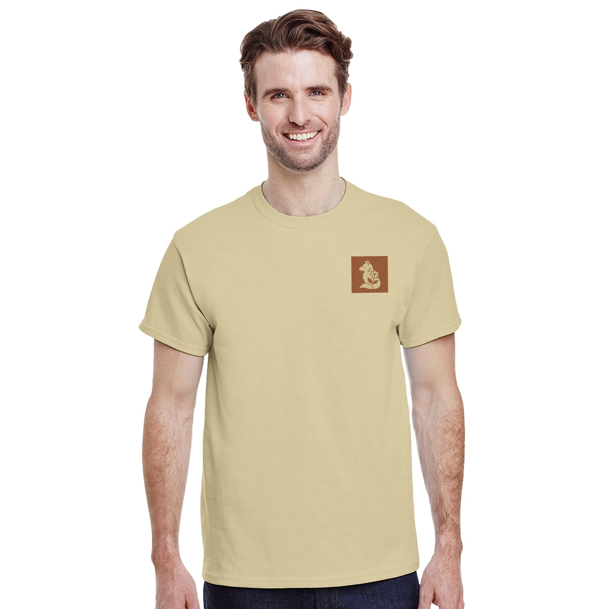 Nordic Wolf and Forest Flower – Minimalist Heavyweight Begie T-Shirt by Varg & Vitsippa