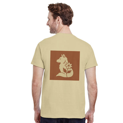 Nordic Wolf and Forest Flower – Minimalist Heavyweight Begie T-Shirt by Varg & Vitsippa