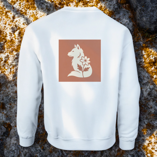 Nordic Wolf & Flower Beige on Brown print - Unisex White Crewneck Sweatshirt