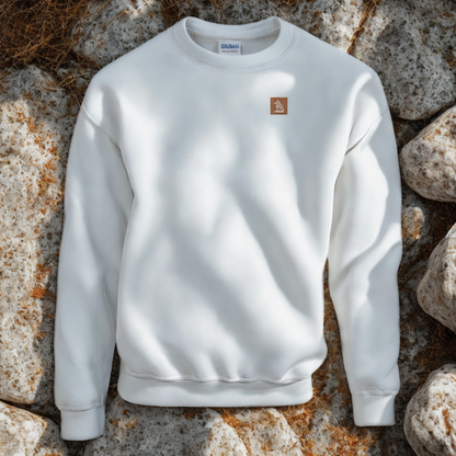 Nordic Wolf & Flower Beige on Brown print - Unisex White Crewneck Sweatshirt