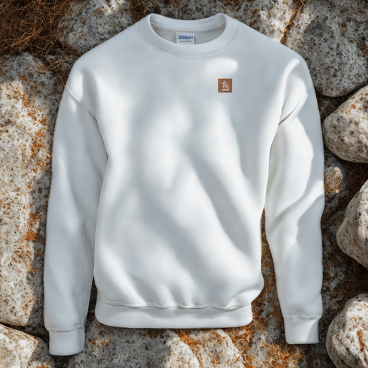 Nordic Wolf & Flower Beige on Brown print - Unisex White Crewneck Sweatshirt
