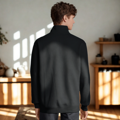 Nordic Wolf and Flower Minimalistic White print – Unisex Black Quarter-Zip Sweatshirt