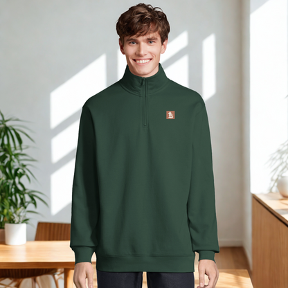 Nordic Wolf and Flower Sweatshirt beige on brown print – Minimalist Forest Green Quarter-Zip Sweatshirt by Varg & Vitsippa