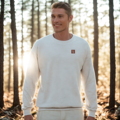 Nordic Wolf & Flower Beige on Brown print - Unisex White Crewneck Sweatshirt