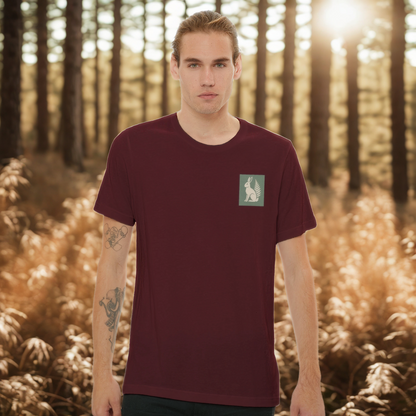 Nordic Hare and Flower beige on green print – Minimalist Lightweight Marron T-Shirt by Varg & Vitsippa