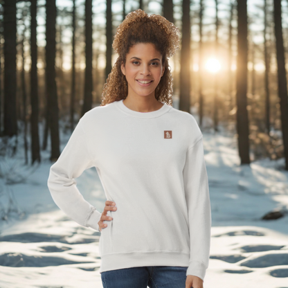 Nordic Wolf & Flower Beige on Brown print - Unisex White Crewneck Sweatshirt